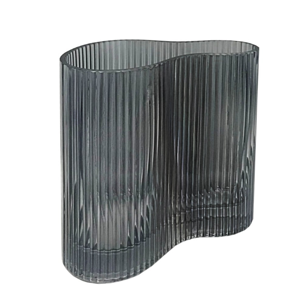 Smoke Pleated Glass Vase