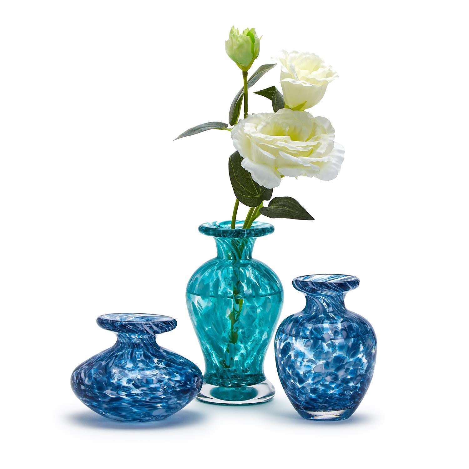 Blue Glass Bottle Vase Set of 3