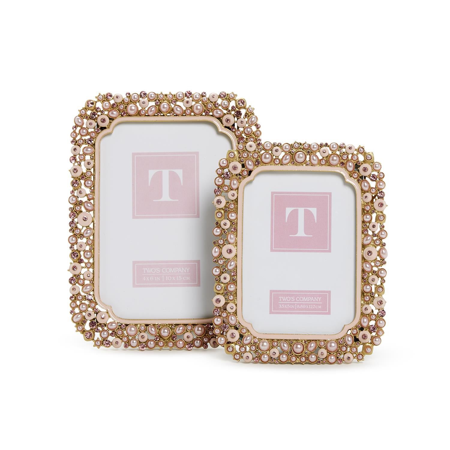 Pink Pearl and Rhinestone Photo Frames Set Of 2