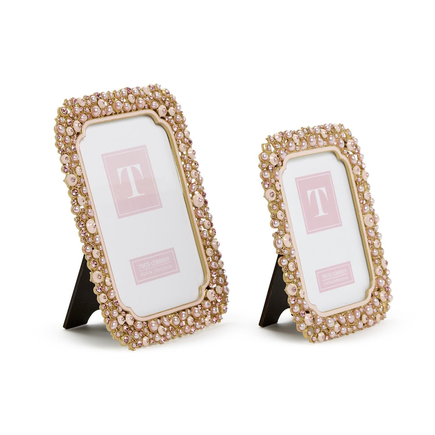 Pink Pearl and Rhinestone Photo Frames Set Of 2