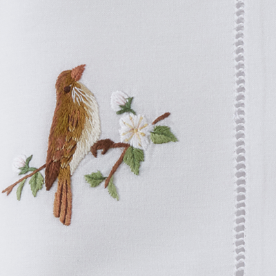 Embroidered Bird Hemstitch Napkin 6 Pack