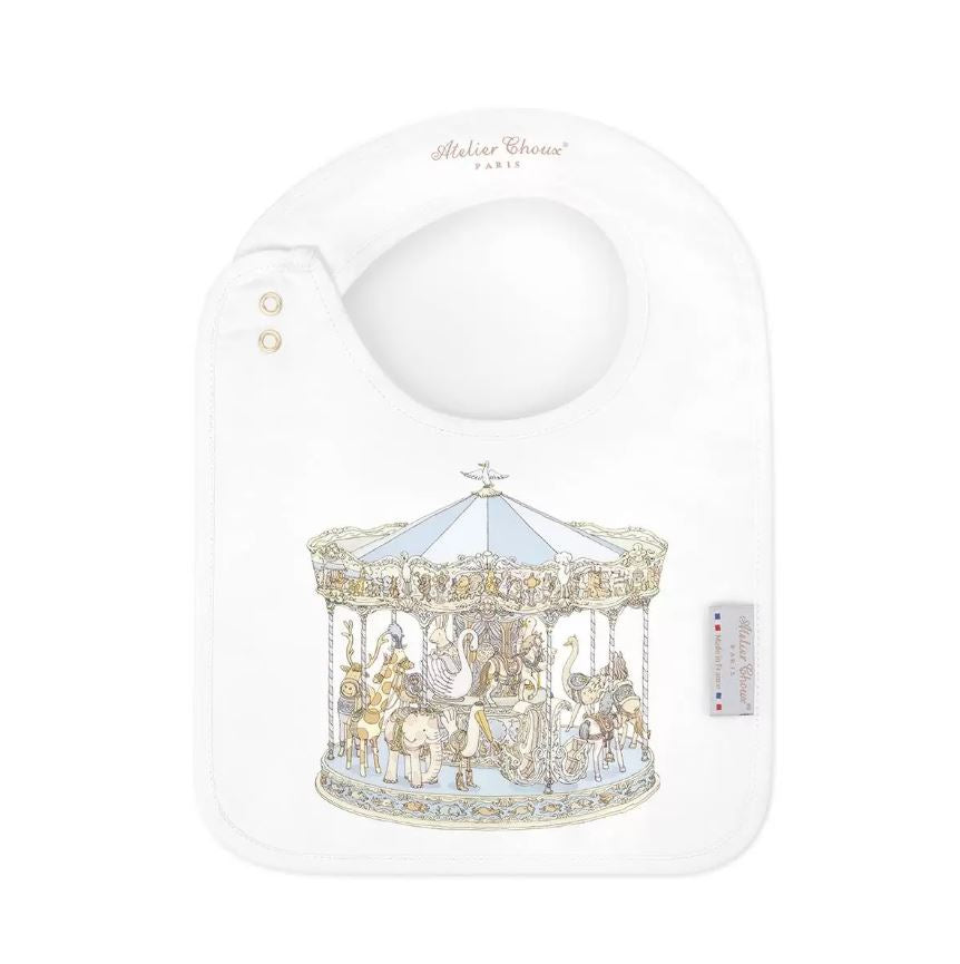 Atelier Choux Carousel Blue Satin Bib