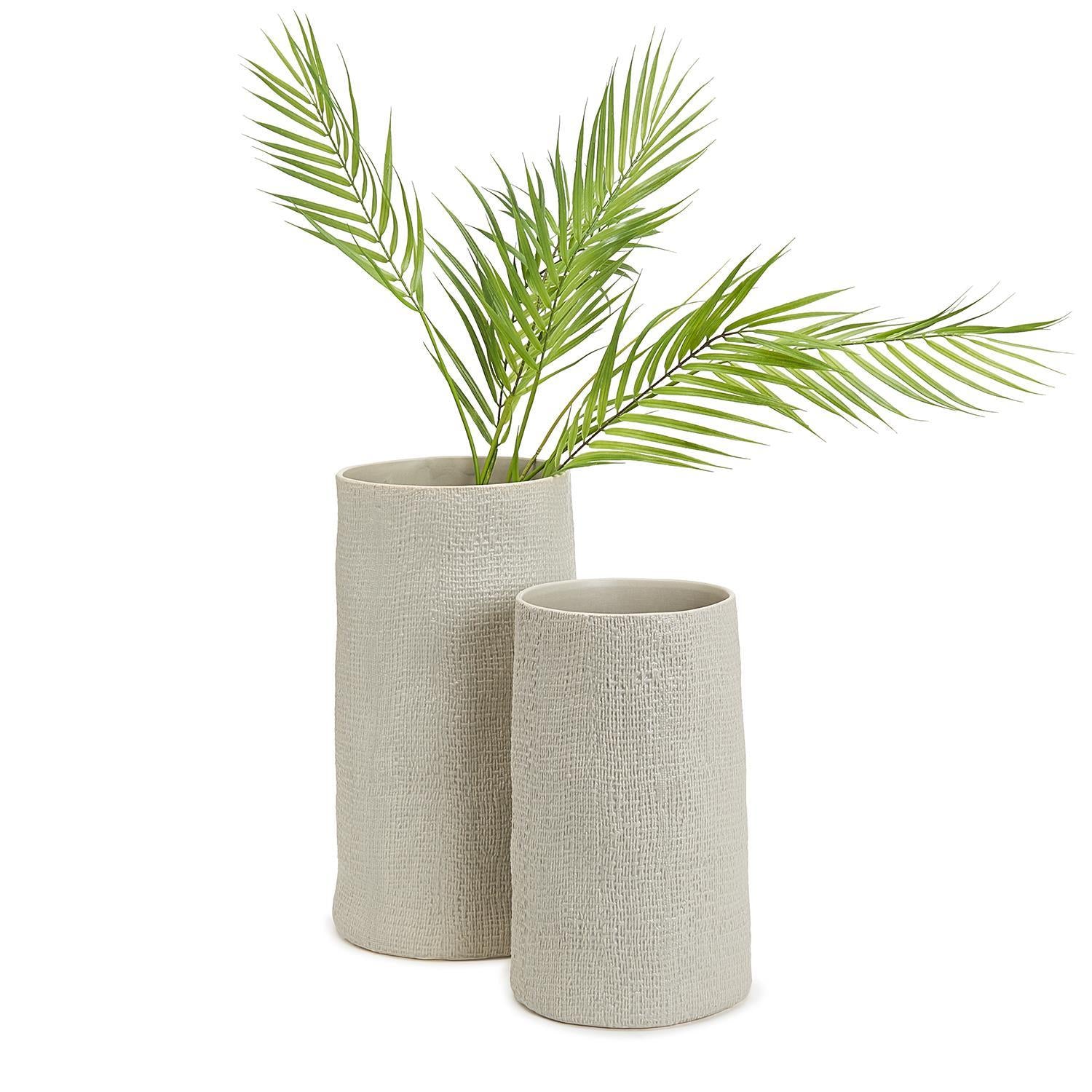 Set of 2 Shitake Beige Tall Ceramic Cylinder Vase