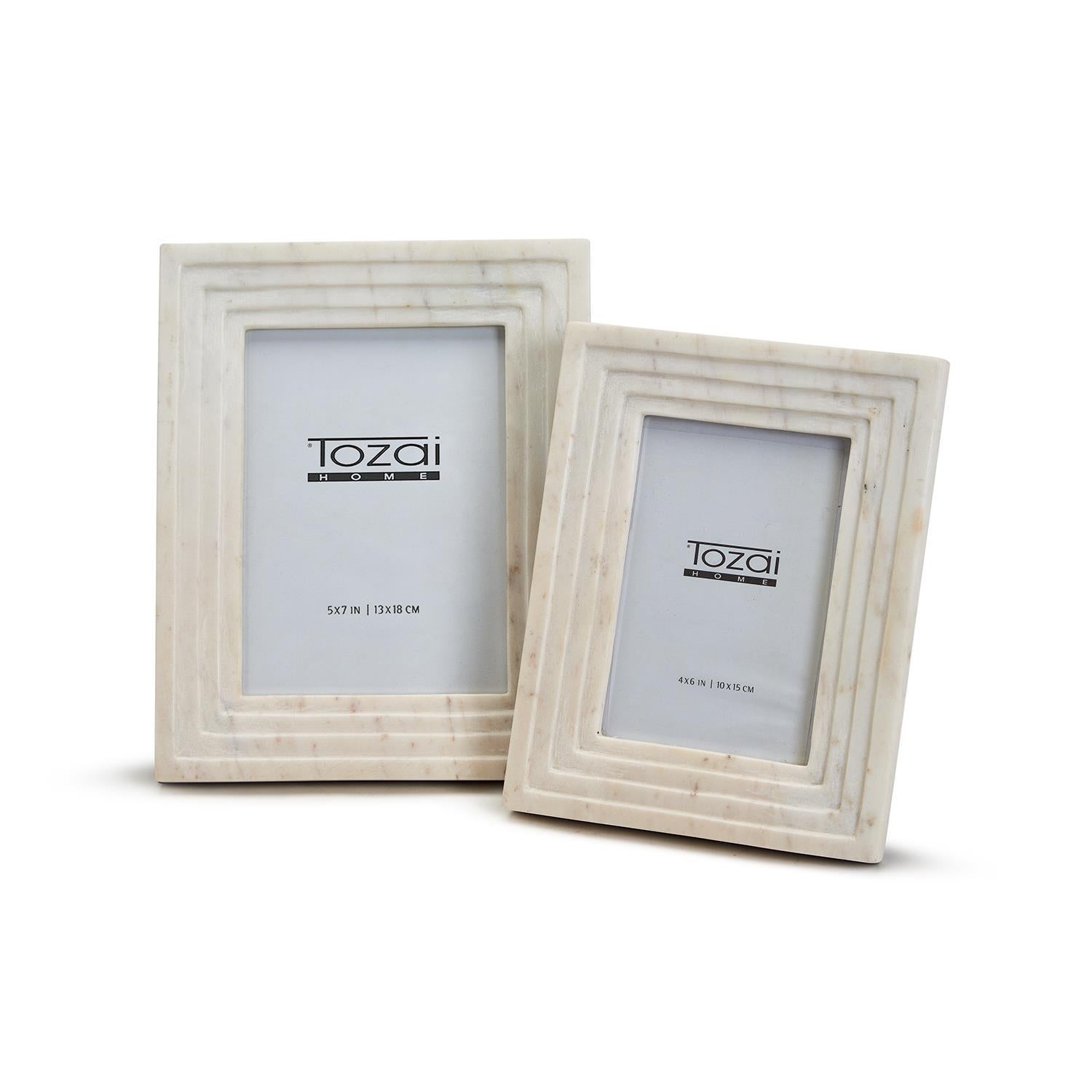 Set of 2 White Marble Photo Frames