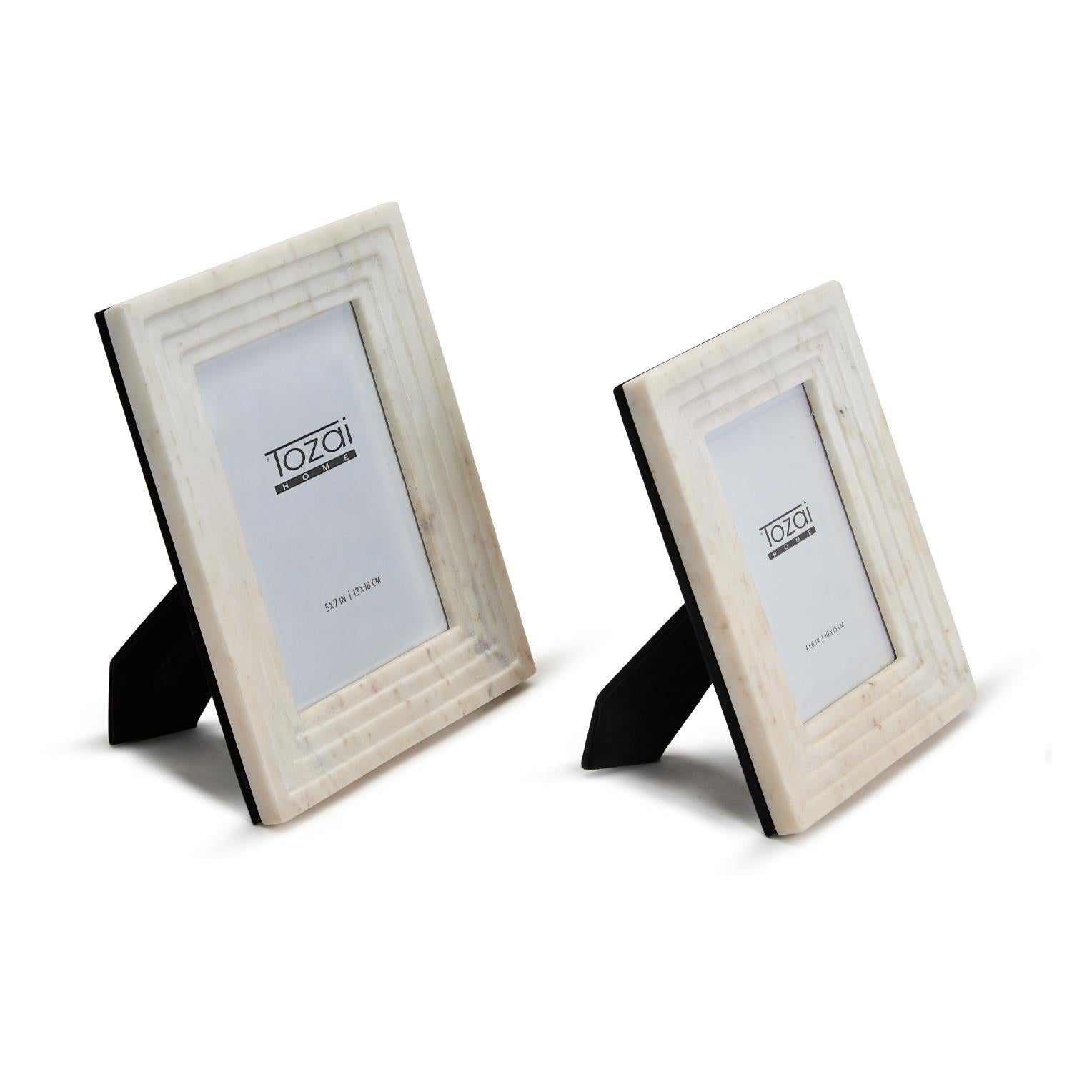 Set of 2 White Marble Photo Frames