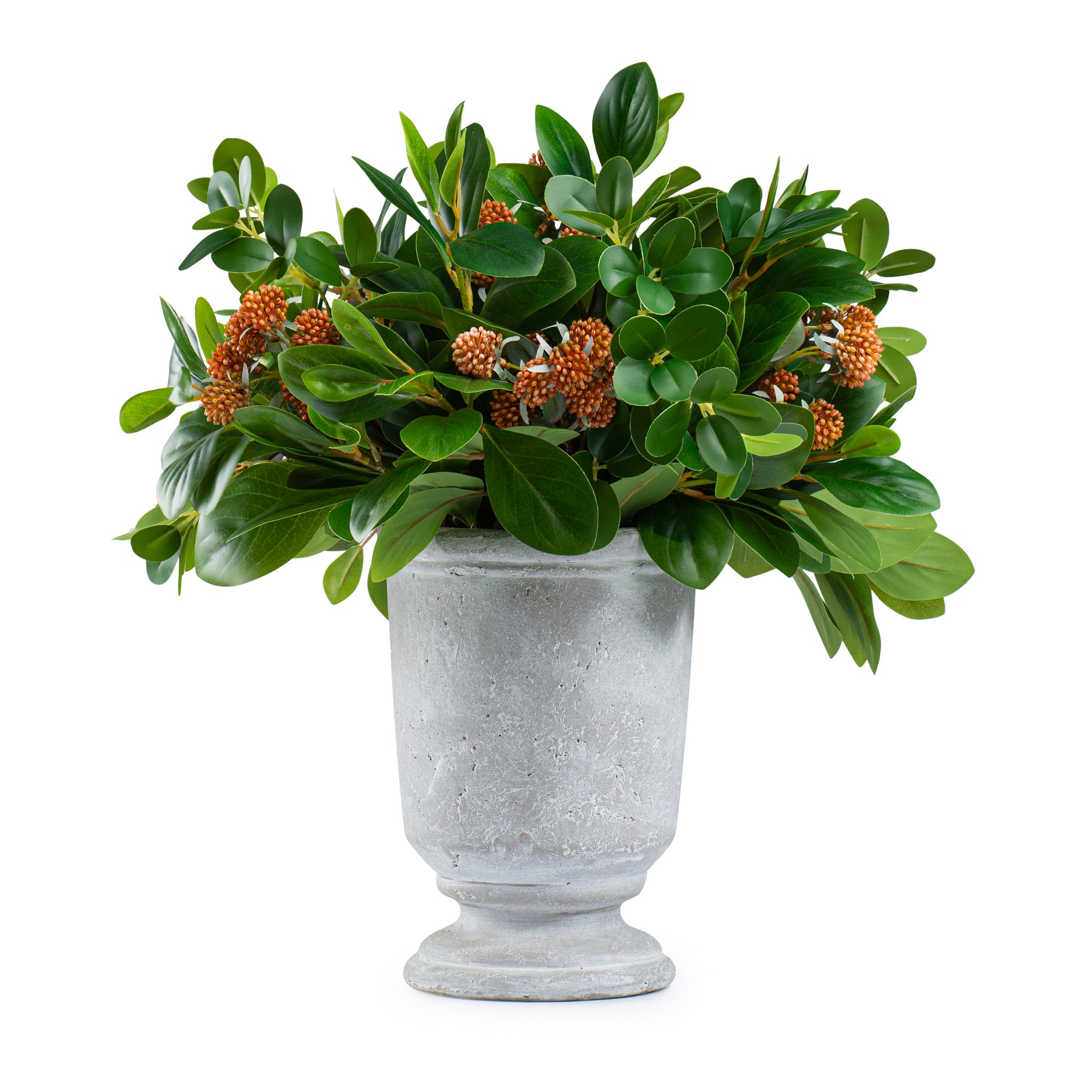 DH Orange Berries with Green Leaves  in Stone Pot