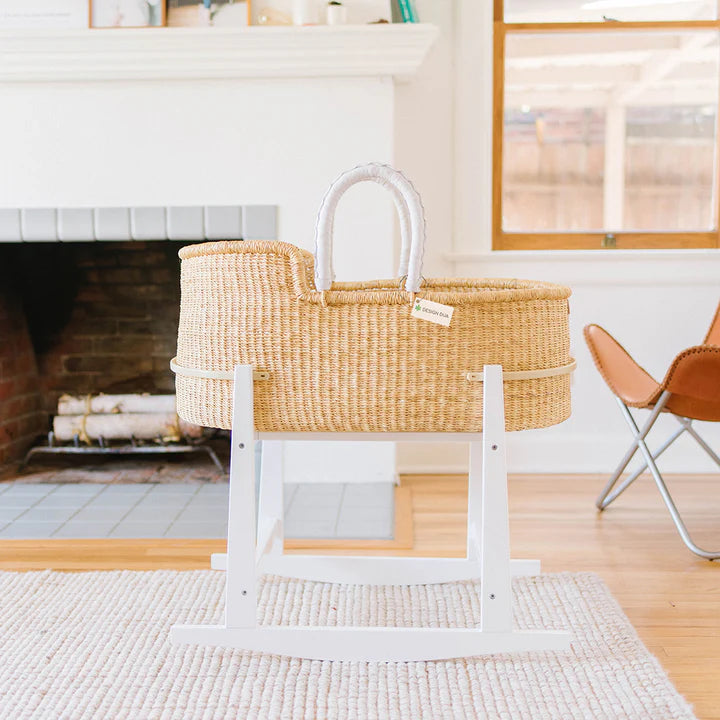 Natural Bilia Bassinet - White Leather Handles