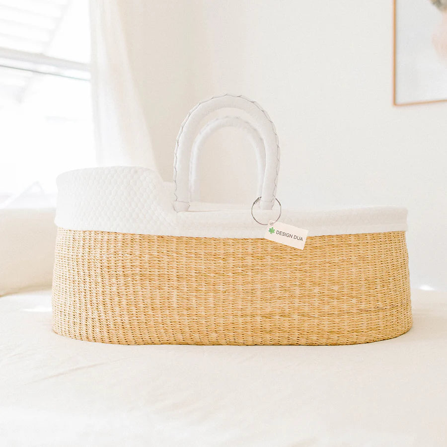 Natural Bilia Bassinet - White Leather Handles