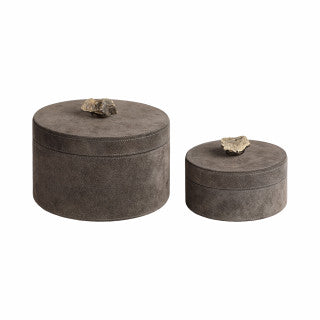 Harare Suede Boxes With Stone Knob Set of 2