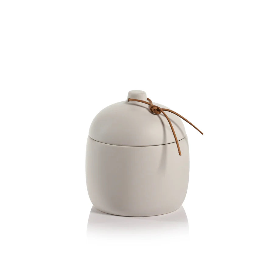 Prado Ceramic Canister with Leather Tie