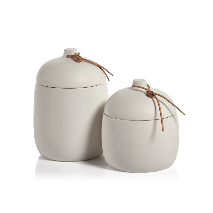 Prado Ceramic Canister with Leather Tie