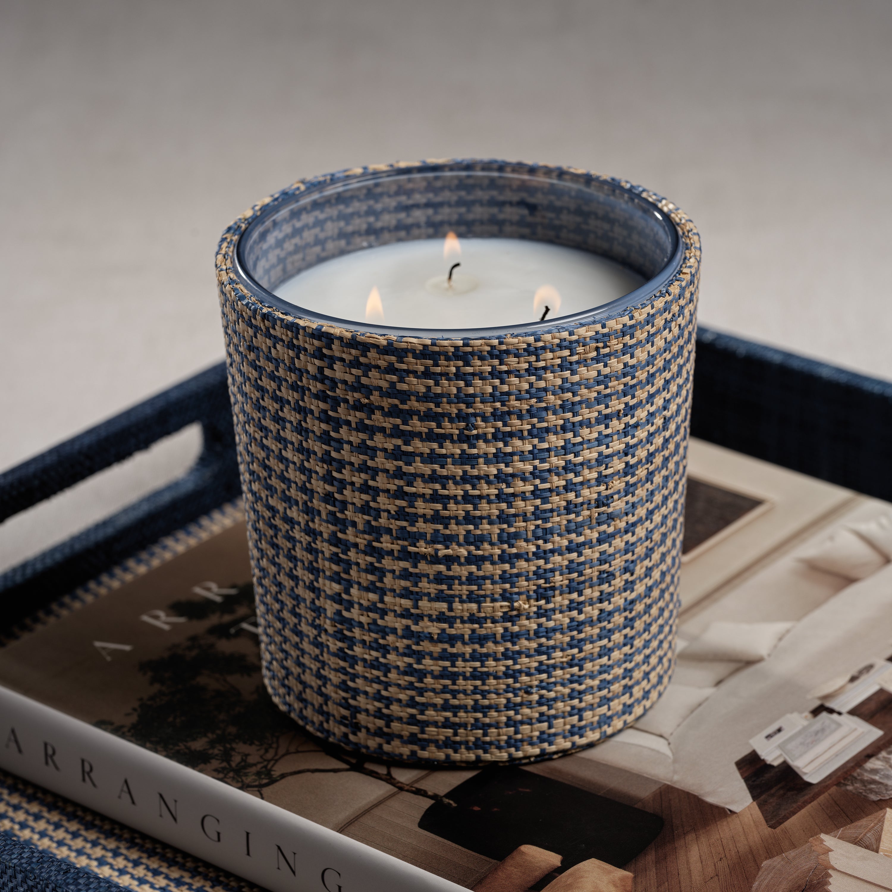 Candle In Wicker Raffia Jar 3 Wick