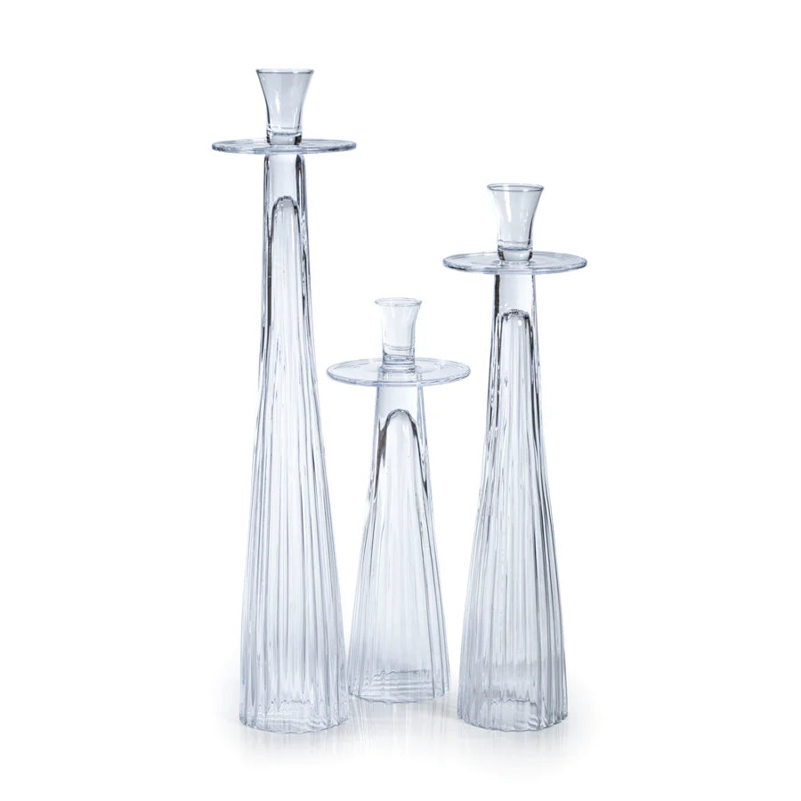 Tall Ribbed Glass Taper Holder