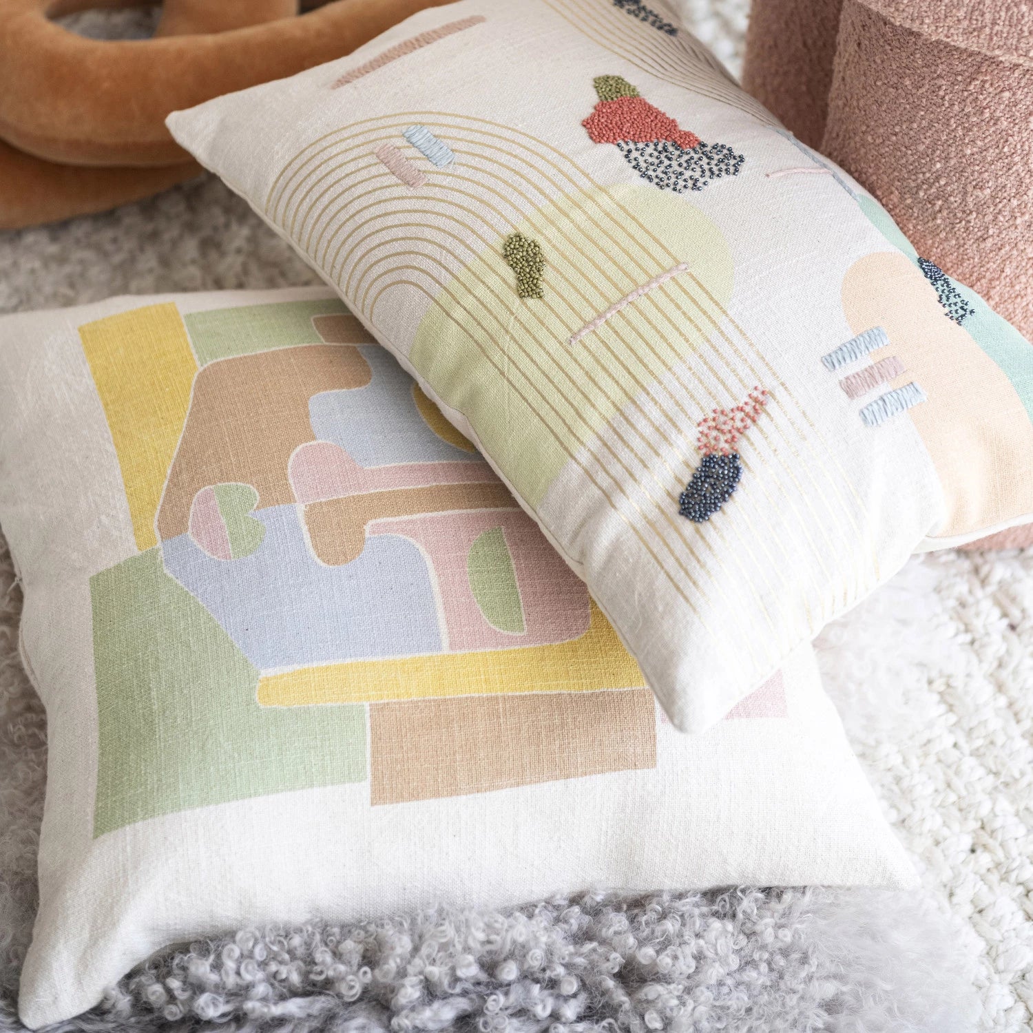 Cotton Slub Printed Lumbar Pillow