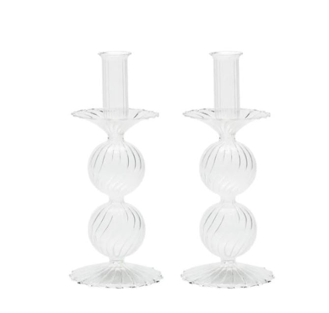 Bella Clear Candelstick Set of 2