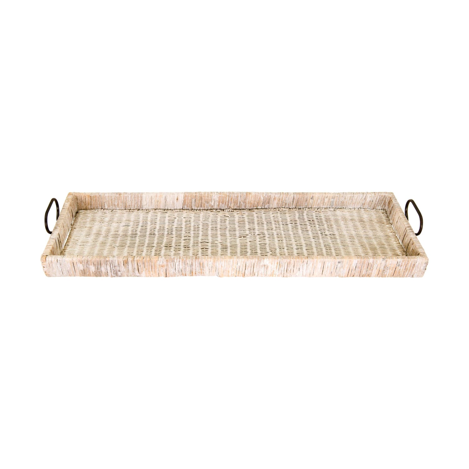 Decorative Rattan Tray with Metal Handles