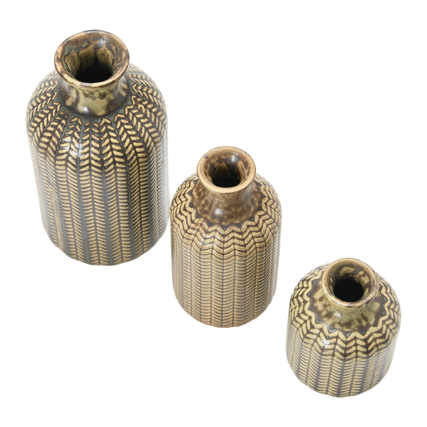 Reactive Glaze Embossed Stoneware Vases