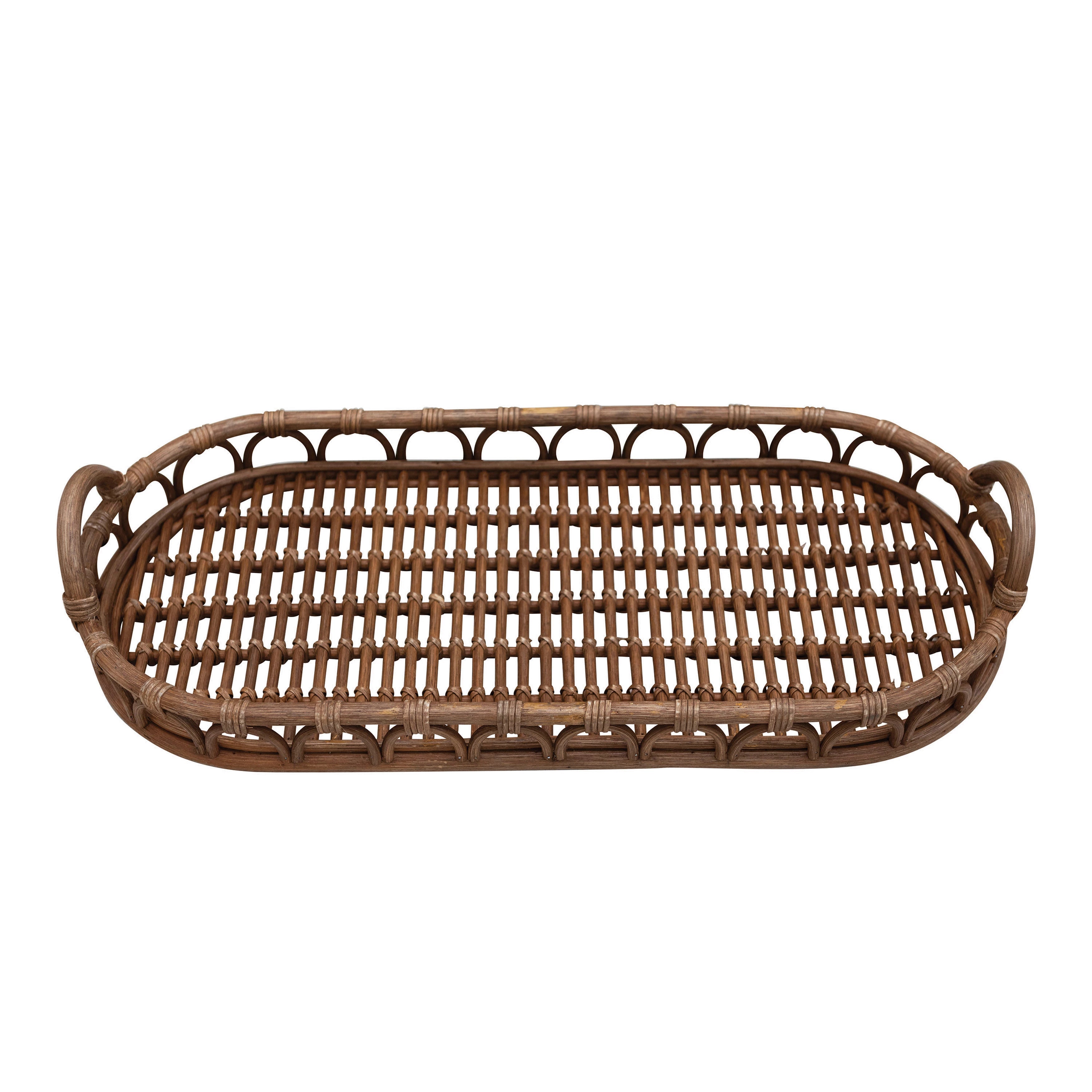 Hand-Woven Rattan Tray with Handles