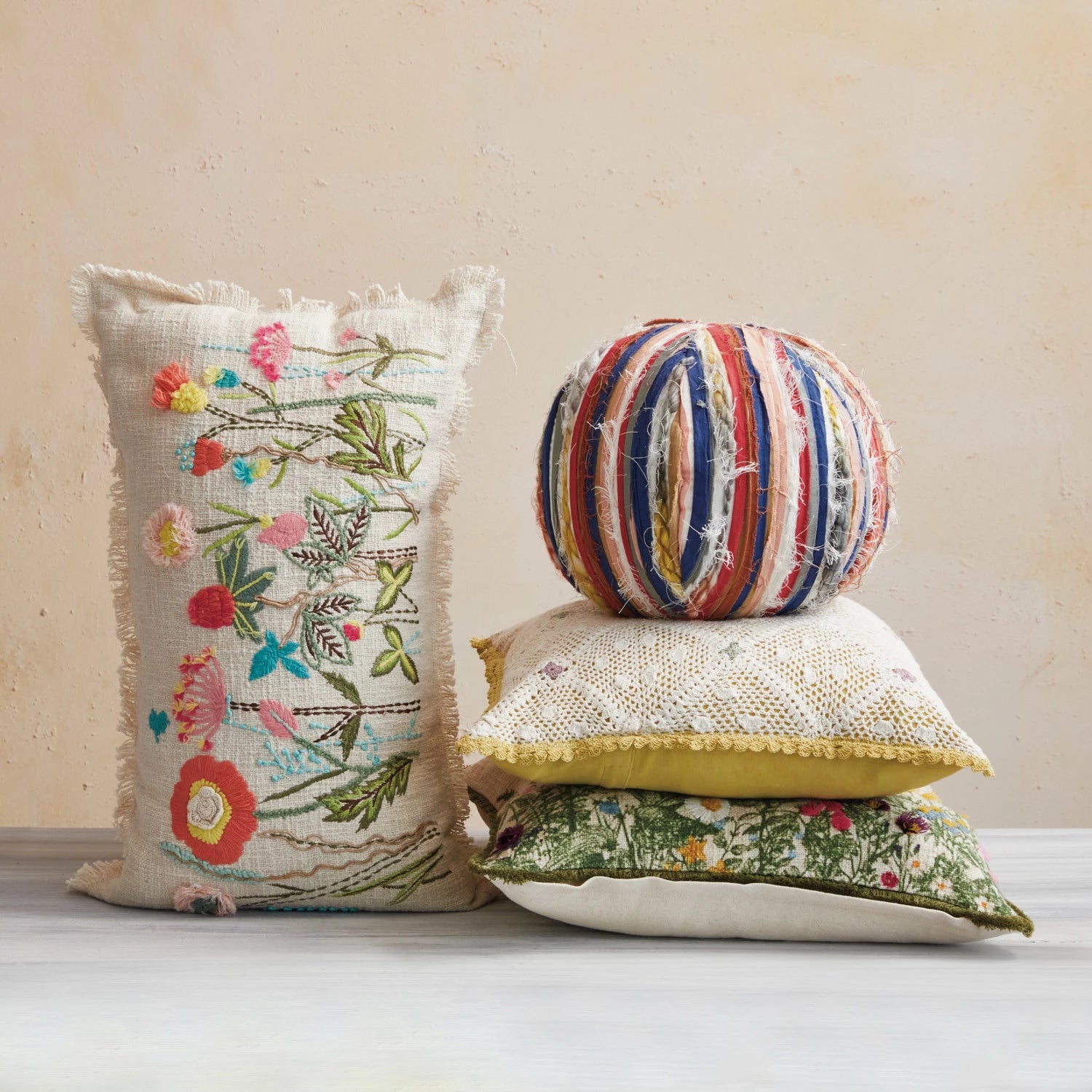 Round Woven Cotton Blend Orb Pillow