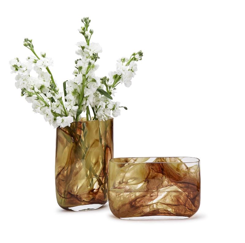 Swirl Hand Blown Glass Vase Set Of 2