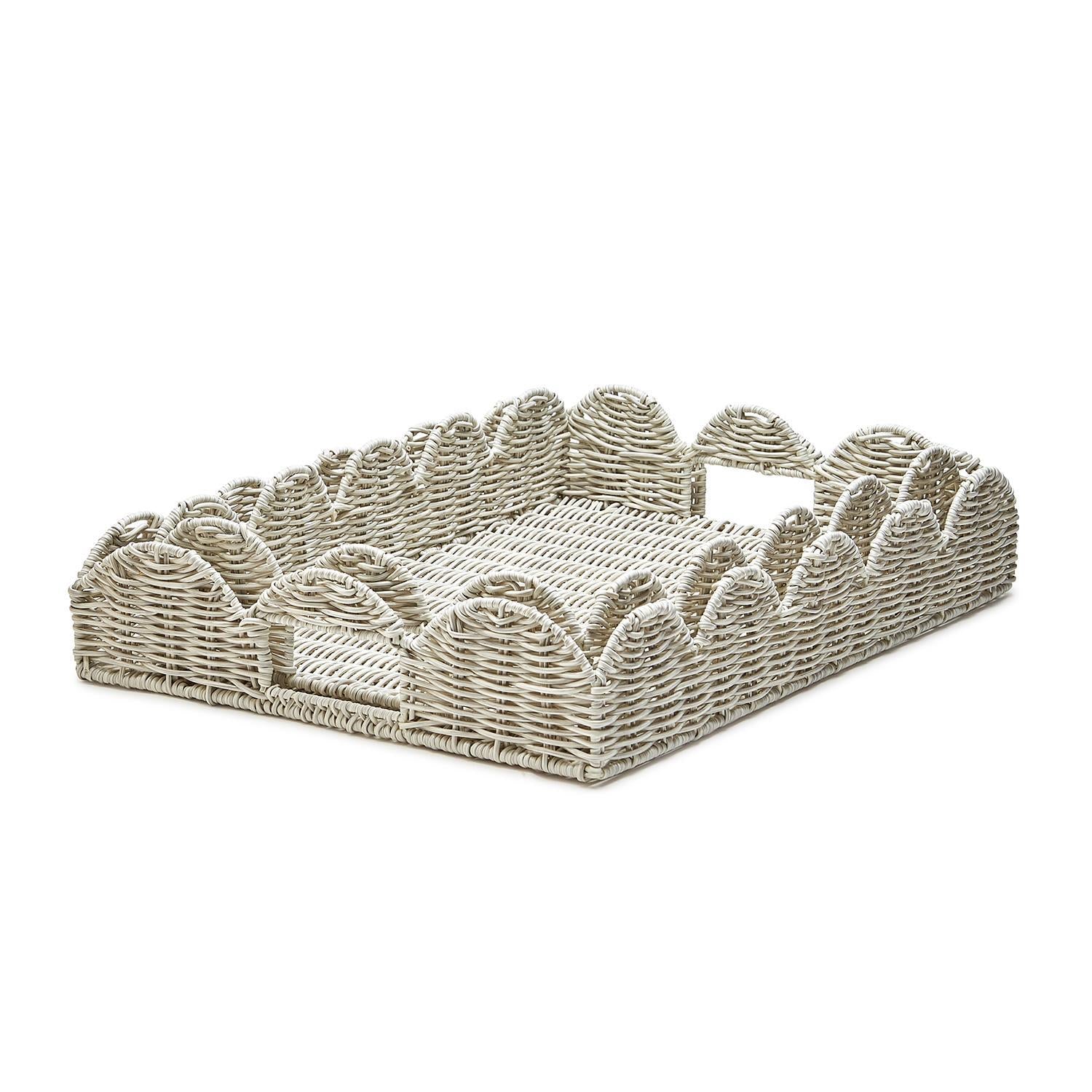 Wicker Rectangle Tray Scalloped Edge Set of 2