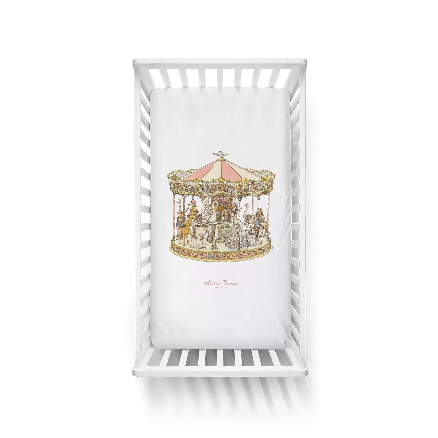 Atelier Choux Pink Carousel Satin Crib Sheet