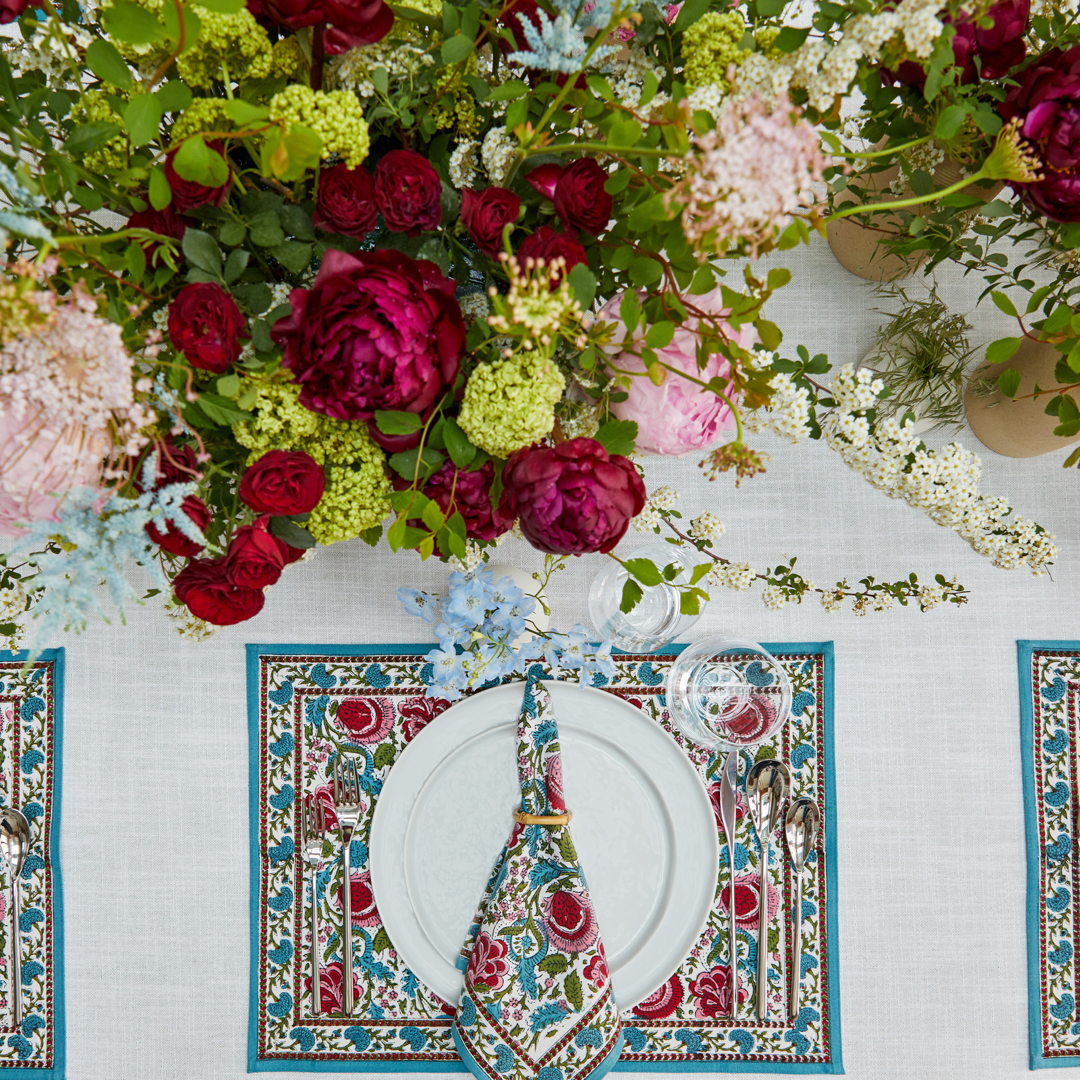 Turquoise Floral Napkins Set Of 4