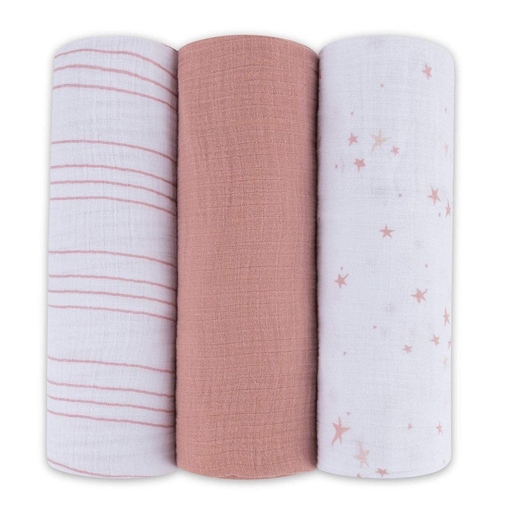 Dusty Rose Stars Swaddle Blanket Set