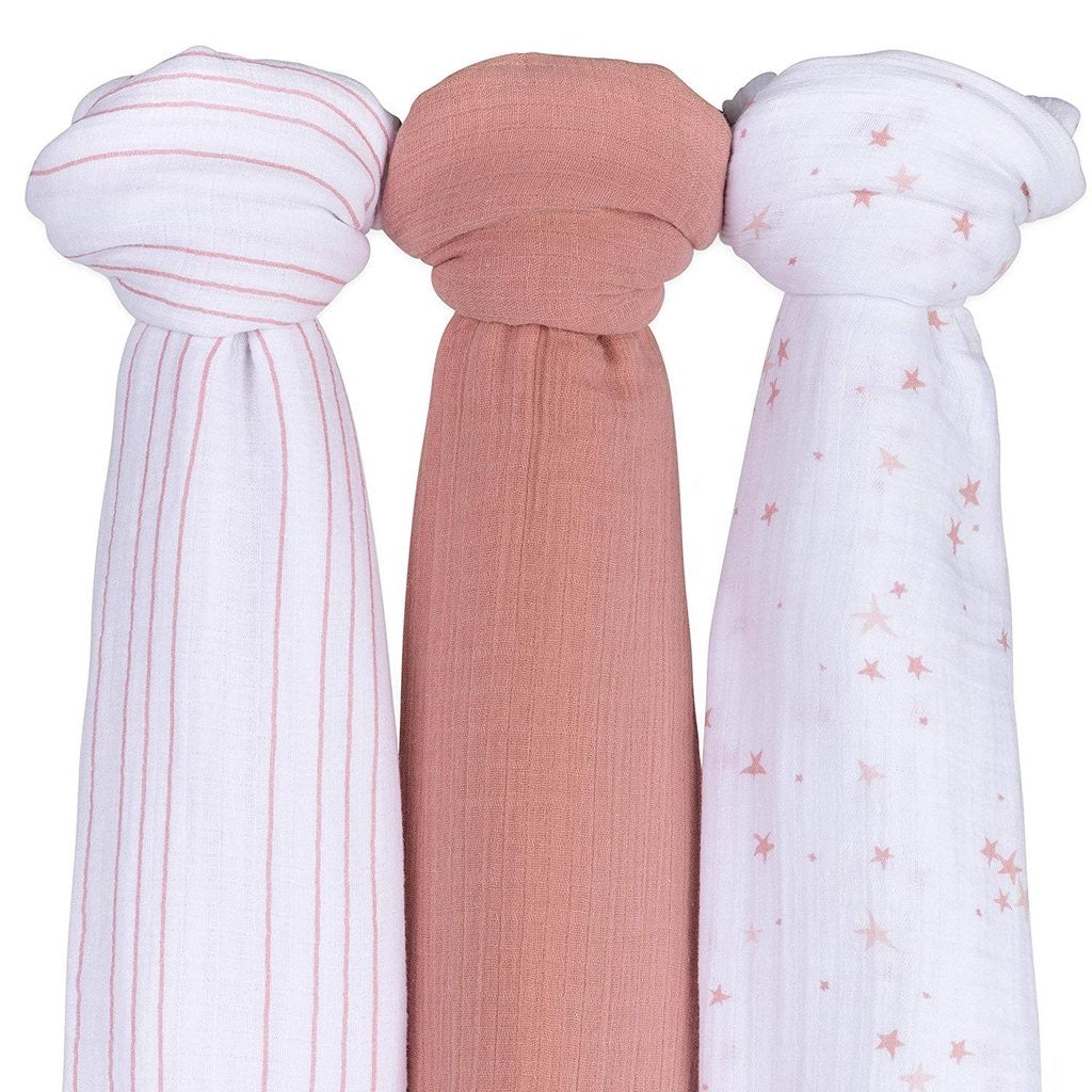 Dusty Rose Stars Swaddle Blanket Set