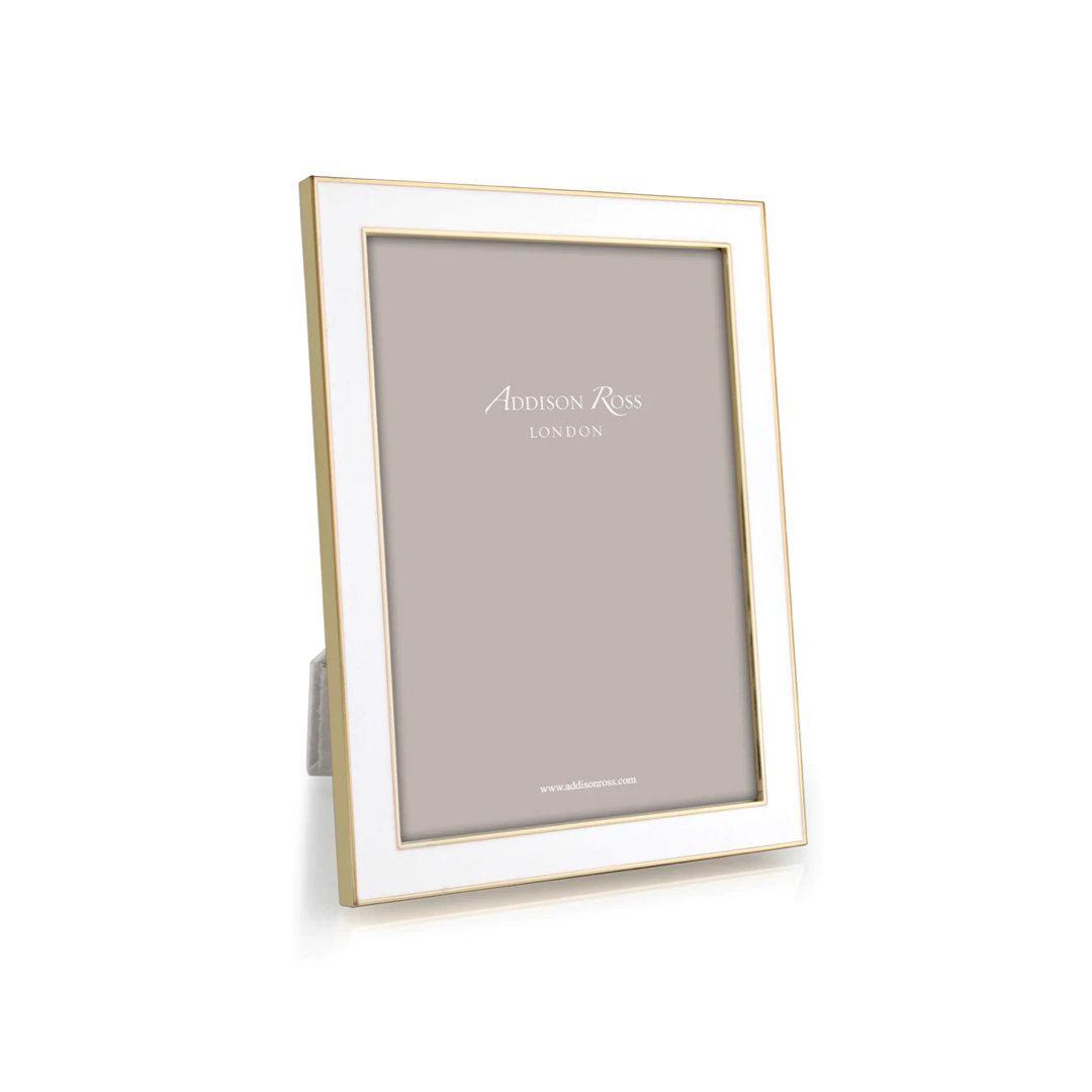 White Enamel Gold Trim Photo Frame