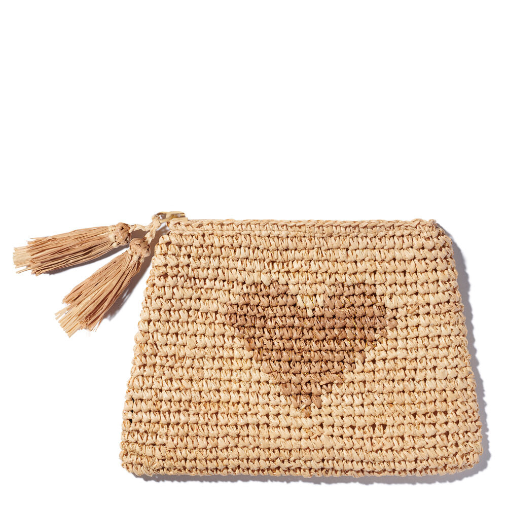 Aerin Small Raffia Heart Zip Pouch