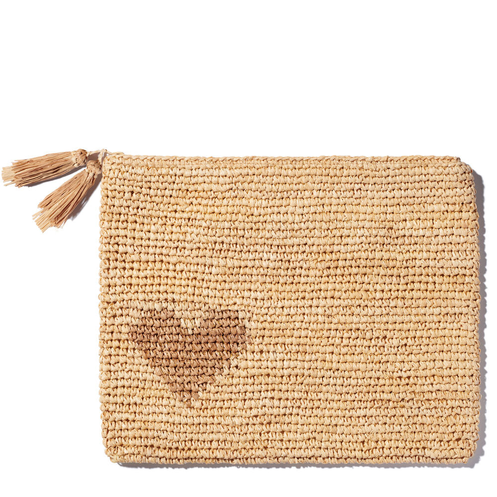 Aerin Large Raffia Heart Zip Pouch