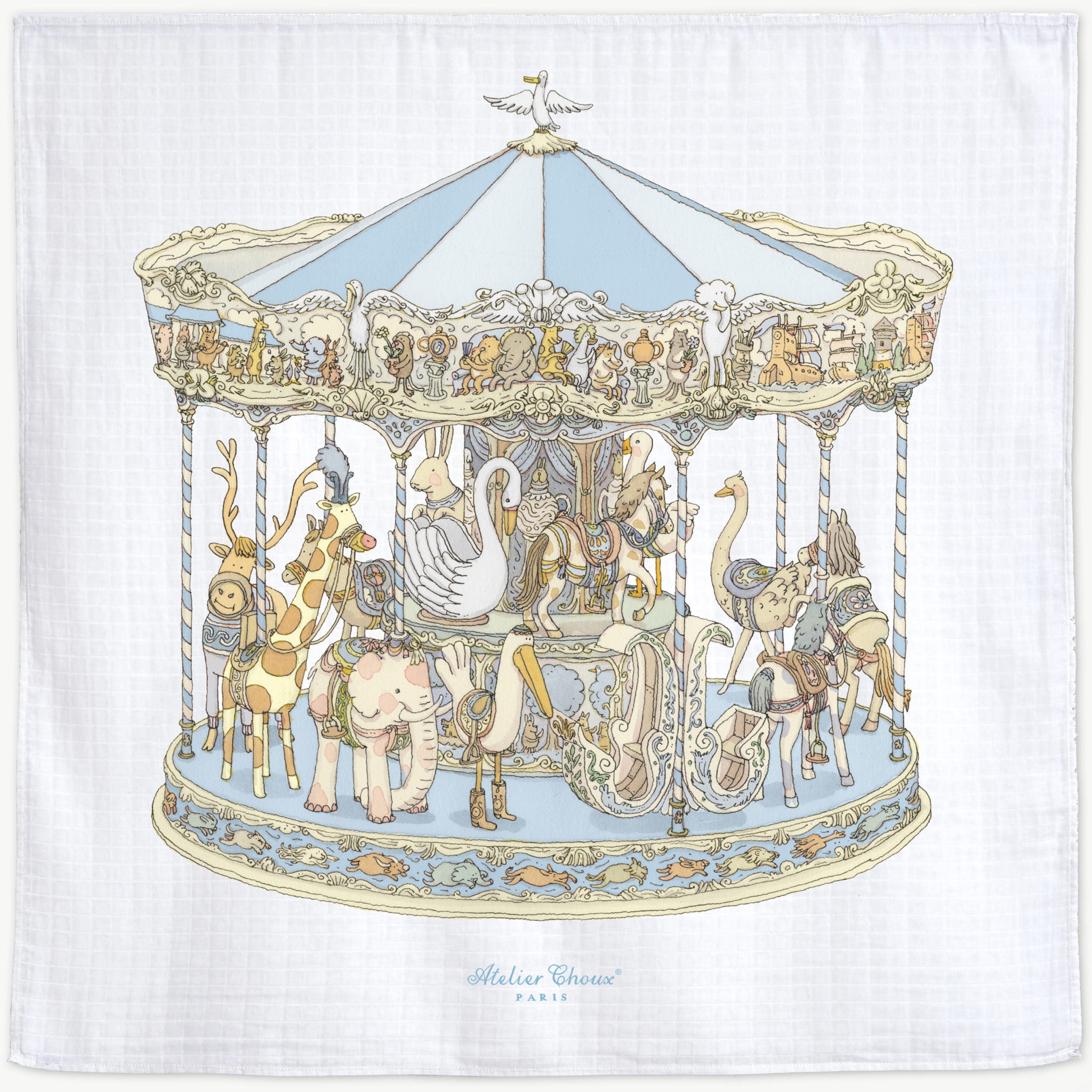 Atelier Choux Blue Carousel Swaddle Blanket